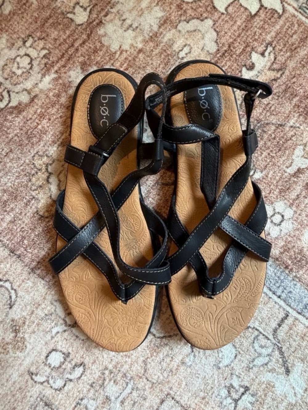 3/$15 boc Black Strappy Floral Insole Women's Sandals